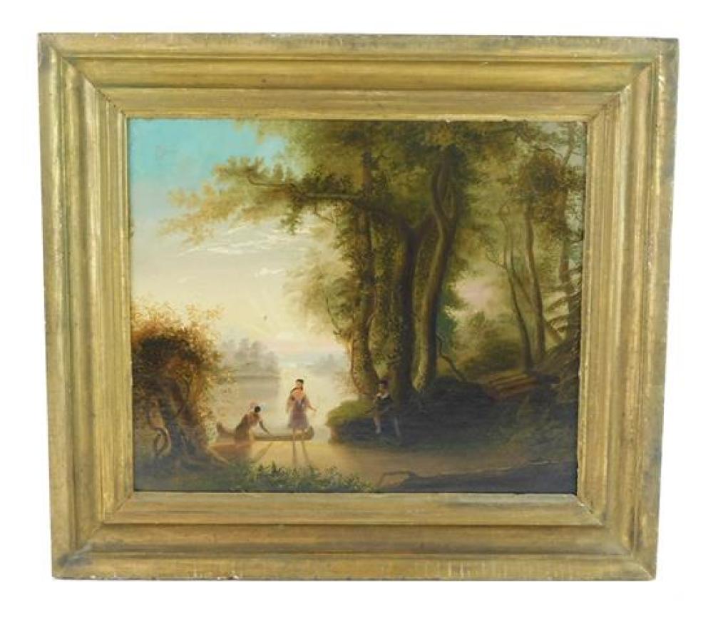 Appraisal: Naive oil on panel landscape th C American depicts a