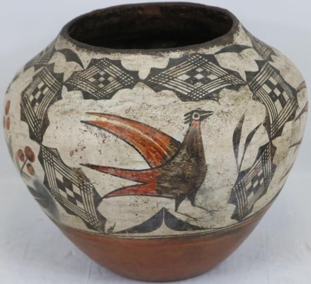 Appraisal: EARLY TH CENTURY ZIA OLLA WITH BIRD DESIGN SHOWS SOME