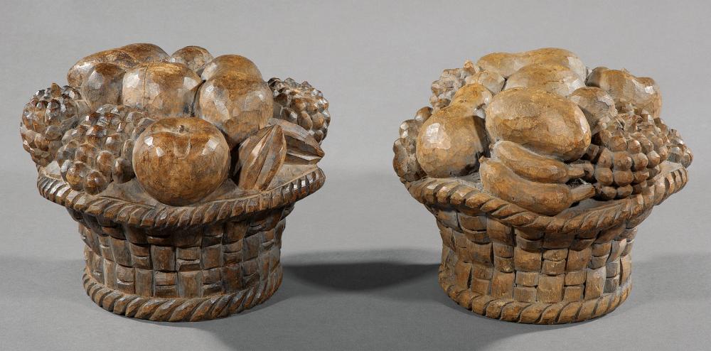 Appraisal: Pair of Carved Pine Fruit Baskets th c h in