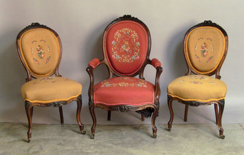 Appraisal: Set of three Victorian rosewood chairs ca