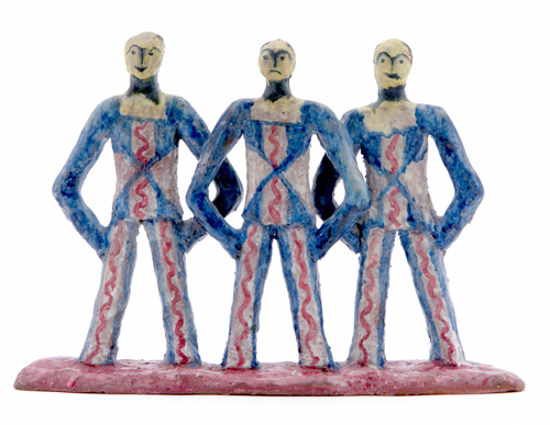 Appraisal: BEATRICE WOOD Sculpture of three male figures Restored necks and