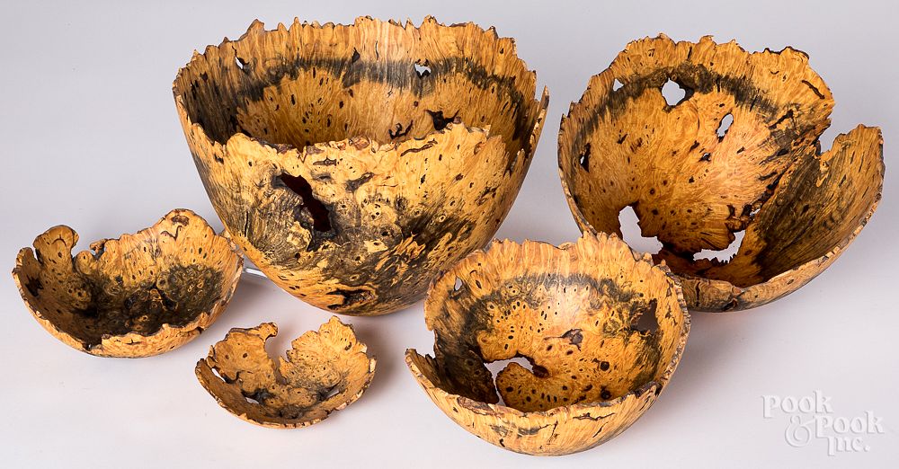 Appraisal: Nest of five burl bowls Nest of five burl bowls