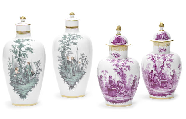 Appraisal: Two pairs of Meissen baluster vases and covers late th