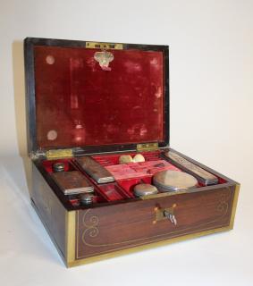 Appraisal: Antique dressing or vanity box in rosewood brass case Antique