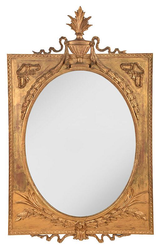 Appraisal: Neoclassical Carved Giltwood Mirror French or Italian early th century