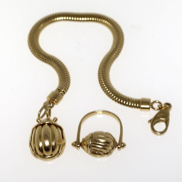 Appraisal: TIFFANY CO Gold scarab bracelet and ring k yg Gaspipe