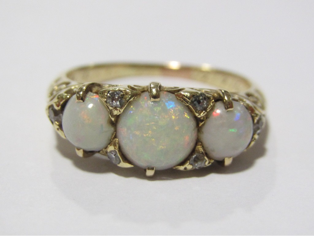 Appraisal: Nineteen fifties ct gold opal three stone ring with three