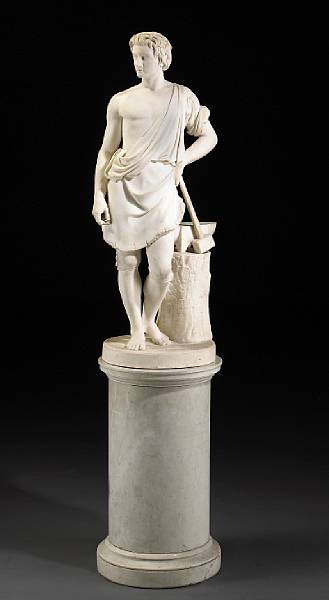 Appraisal: An English marble figure The Village Blacksmith Shakspeare Wood -