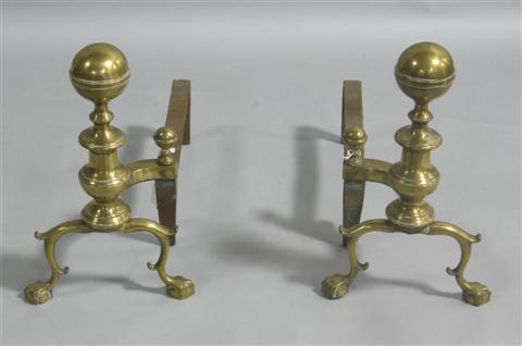 Appraisal: PAIR OF CHIPPENDALE BRASS ANDIRONS Of brass cast in a