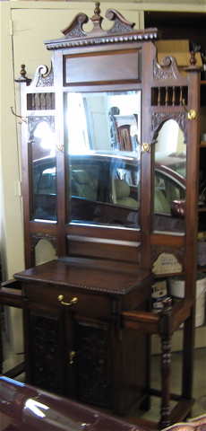 Appraisal: VICTORIAN STYLE MAHOGANY HALLSTAND the upper portion with rectangular centralized