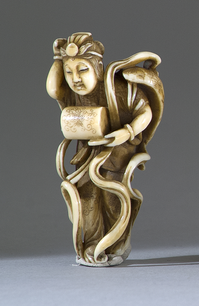 Appraisal: IVORY NETSUKE Late th CenturyBy Hosai Depicting a tennin with