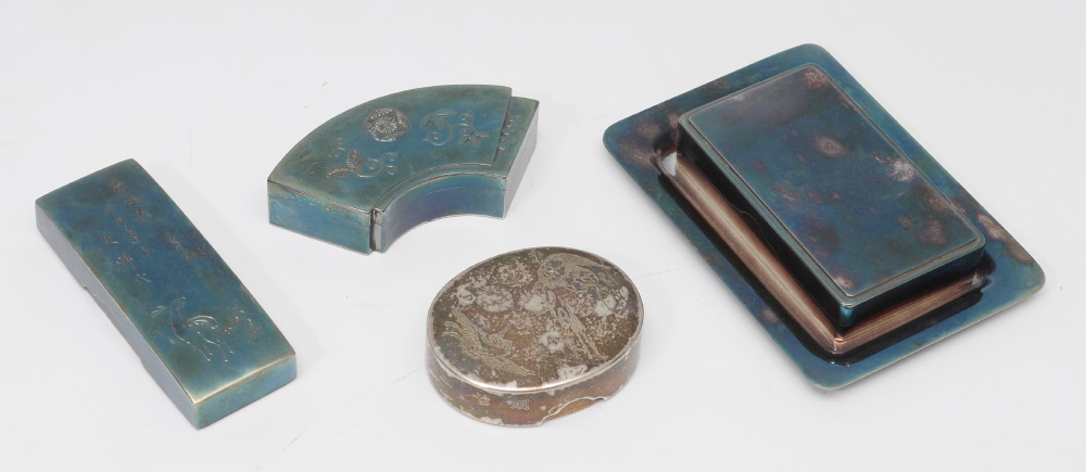 Appraisal: JAPANESE SILVER BOXES pieces total to include Rectangular covered box