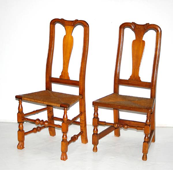 Appraisal: A pair of Queen Anne mahogany side chairs mid th