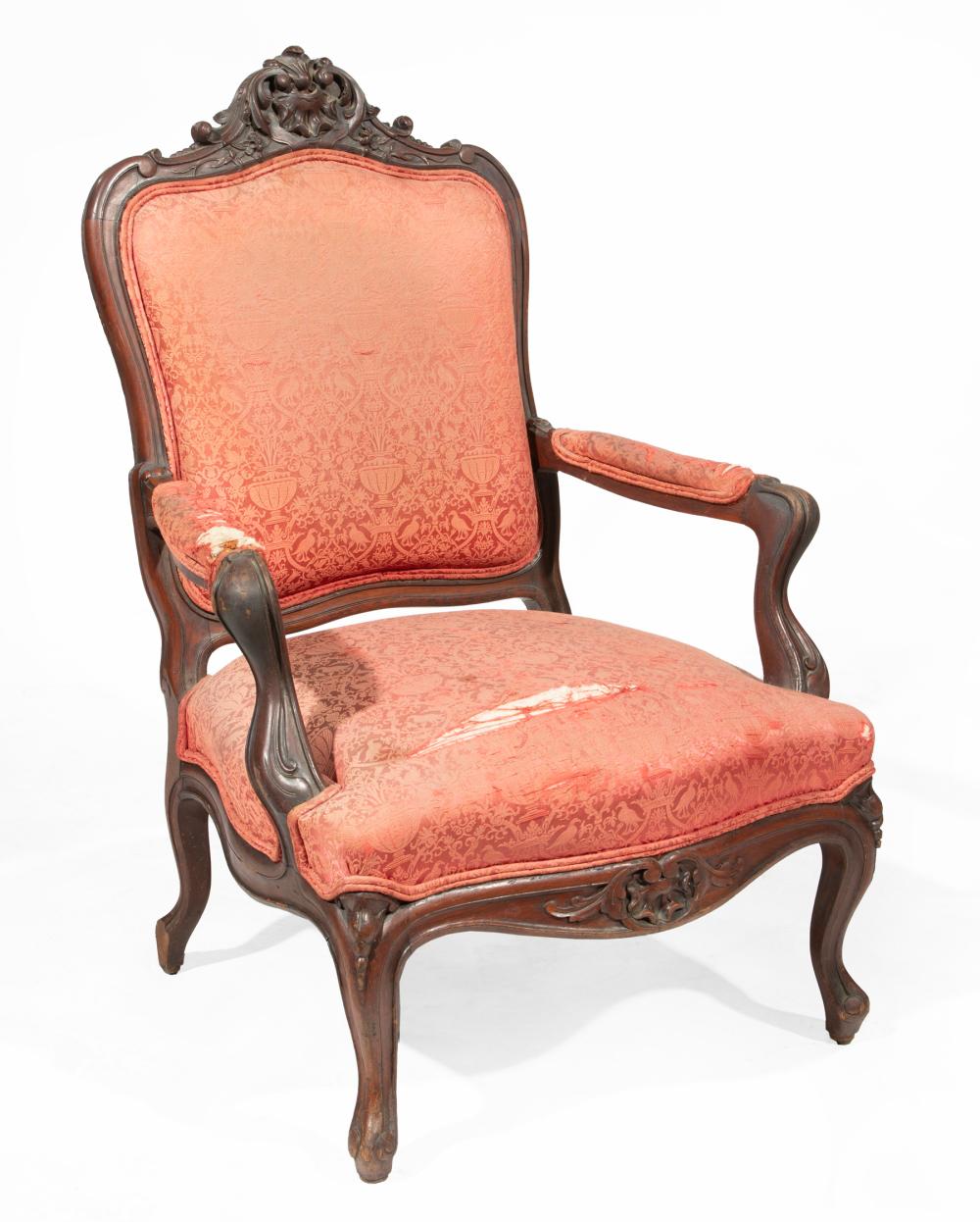 Appraisal: American Rococo Carved Mahogany Armchair mid- th c scrolled shell