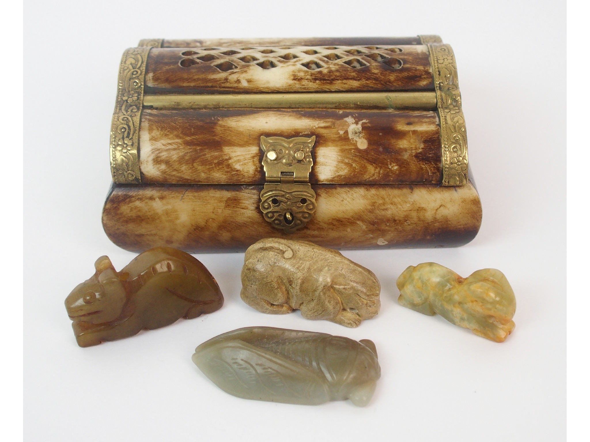 Appraisal: Four Chinese hardstone carvings of a cicada ram squirrel and