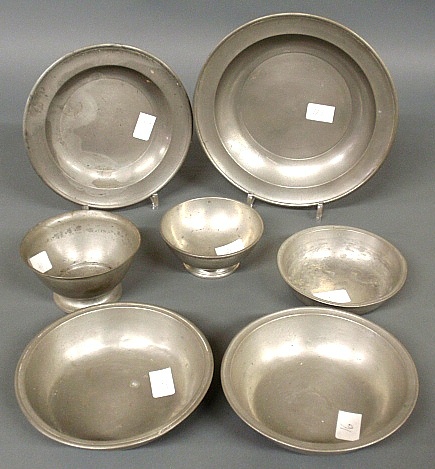 Appraisal: - Seven pieces of American pewter- church basin by Thomas