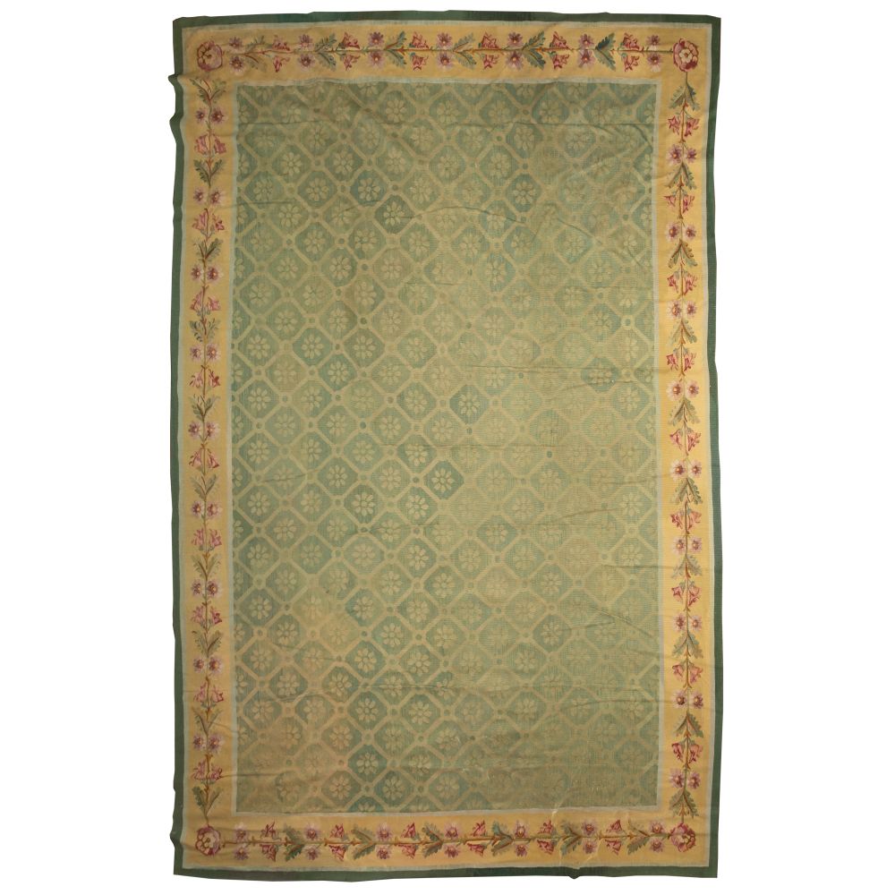 Appraisal: AUBUSSON STYLE NEEDLEPOINT RUGPalatial flat weave having a floral motif