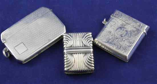 Appraisal: A late Victorian silver vesta case with stylised scroll decoration