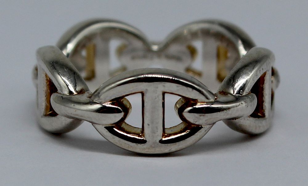 Appraisal: JEWELRY Hermes Sterling Horsebit Ring Hermes sterling horsebit form ring