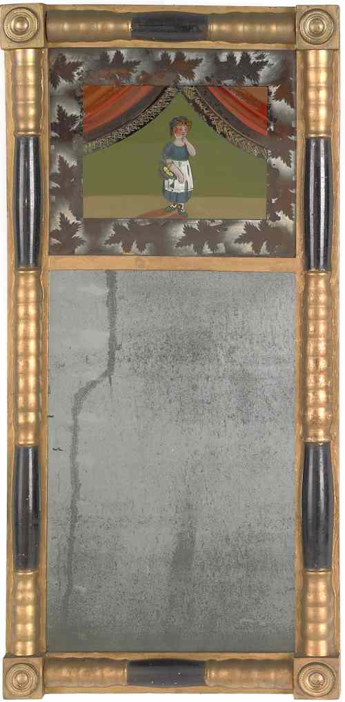 Appraisal: Painted Sheraton mirror early th c with eglomise panel of