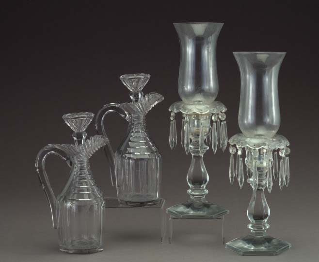 Appraisal: Tall Pair of American Panel-Pressed Glass Hurricane Candlesticks second quarter