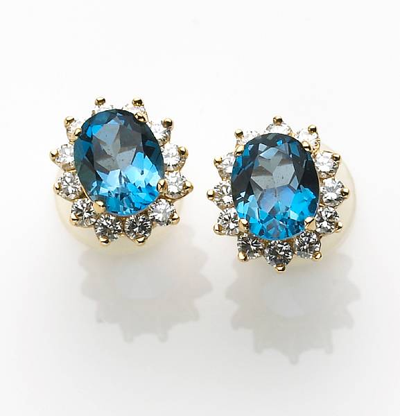 Appraisal: A pair of blue topaz diamond and k gold earrings