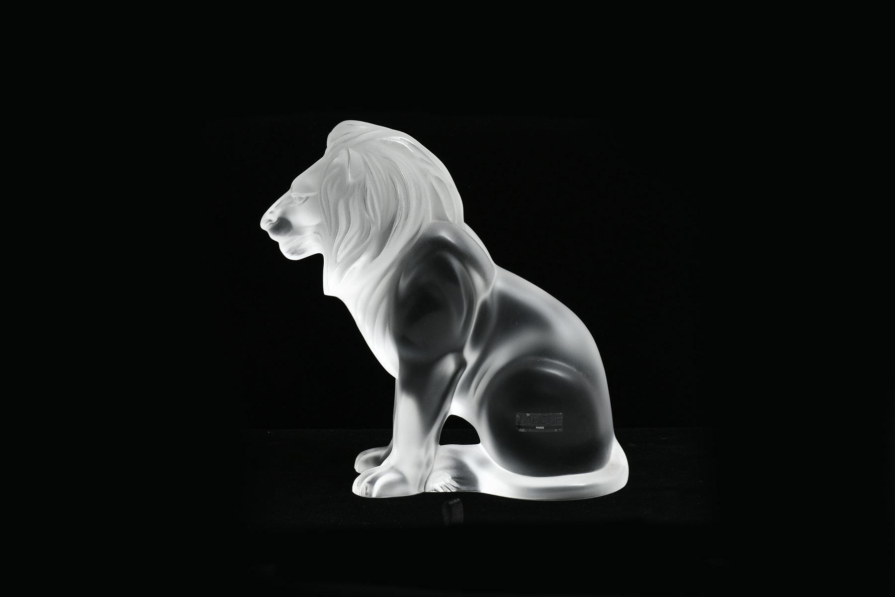 Appraisal: LALIQUE CRYSTAL BARAMA LION STATUE Large Lalique seated lion etched