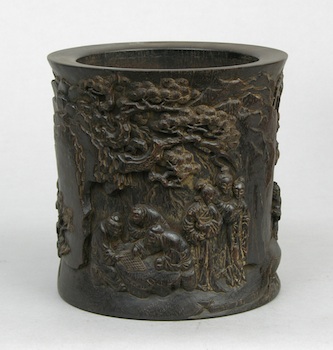 Appraisal: A Carved Zitan Brushpot Chinese Chinese brushpot of cylindrical form