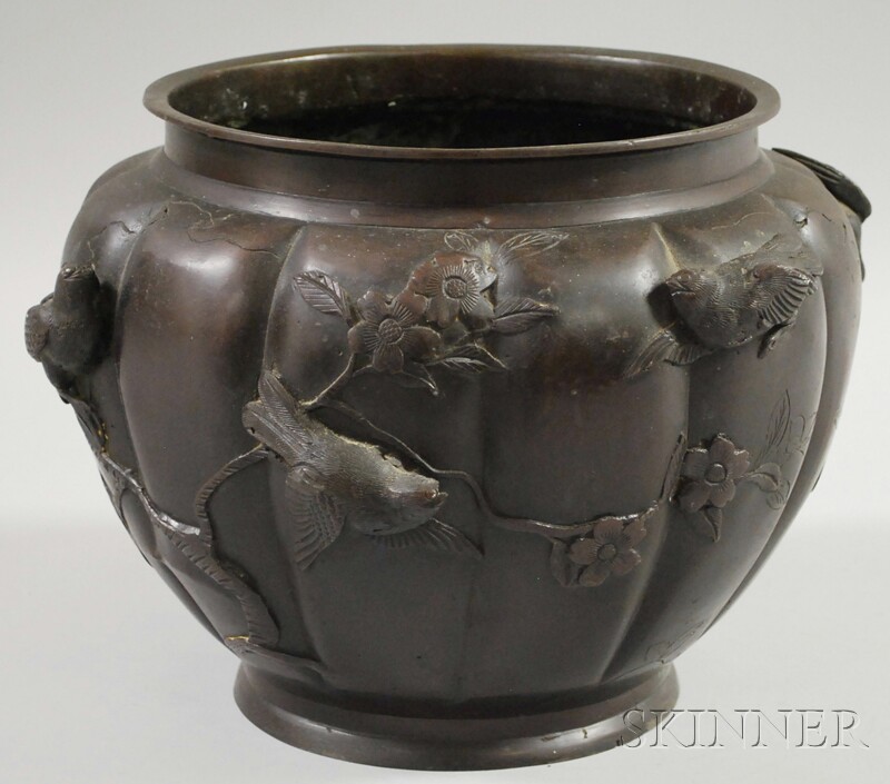 Appraisal: Japanese Patinated Bronze Vase th th century approx ht wd