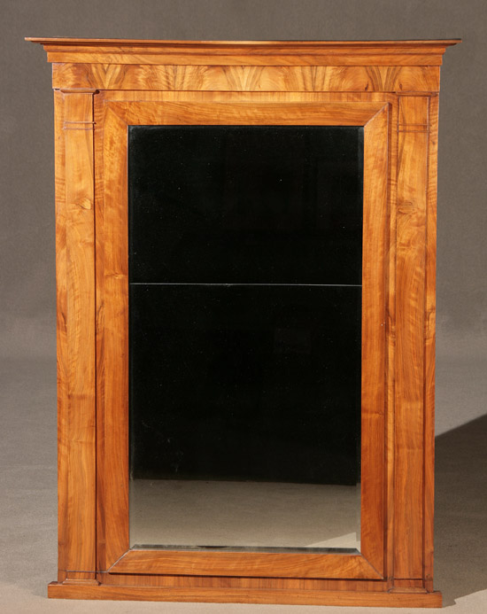 Appraisal: Biedermeier Figured Walnut Mirror Circa Two-part beveled edge mirror replaced