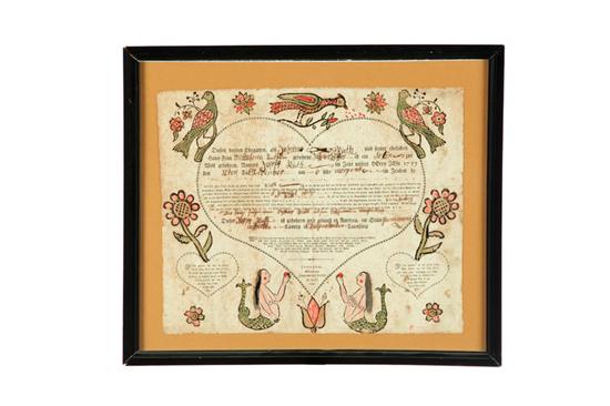 Appraisal: PRINTED FRAKTUR BY JUNGMAN AND GRUBER Hand colored taufschein on