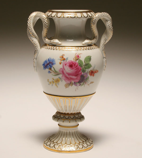 Appraisal: Meissen urn form porcelain vase with snake handles the body