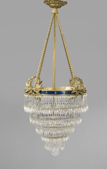 Appraisal: Large French Black-Detailed Gilt-Brass Chandelier first quarter th century in