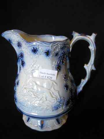 Appraisal: th Century Flow Blue ''Epson Cup'' Pitcher hound stag decor