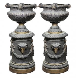 Appraisal: Pair of Classical bronze baluster form garden urns executed in