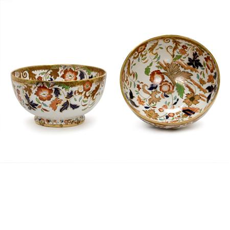 Appraisal: Pair of English Transfer Enamel and Gilt Decorated Ironstone Footed