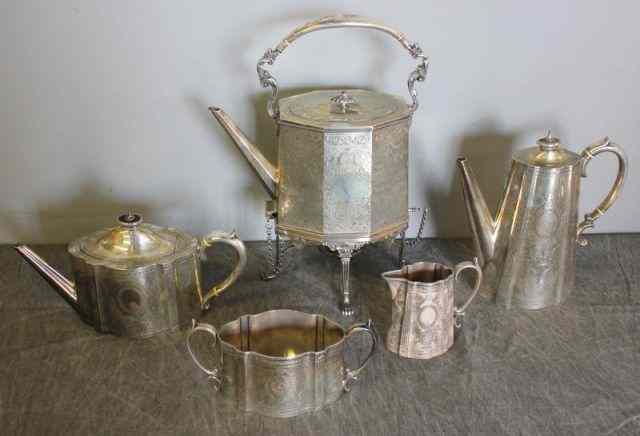 Appraisal: Elkington Piece Silverplate Tea Set From a New Hyde Park