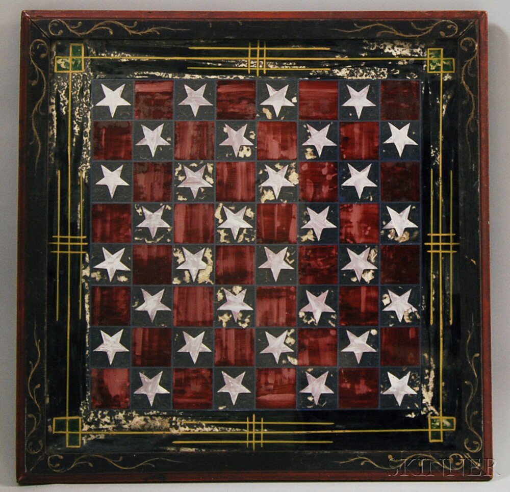 Appraisal: Reverse-painted Glass Game Board America late th century square panel