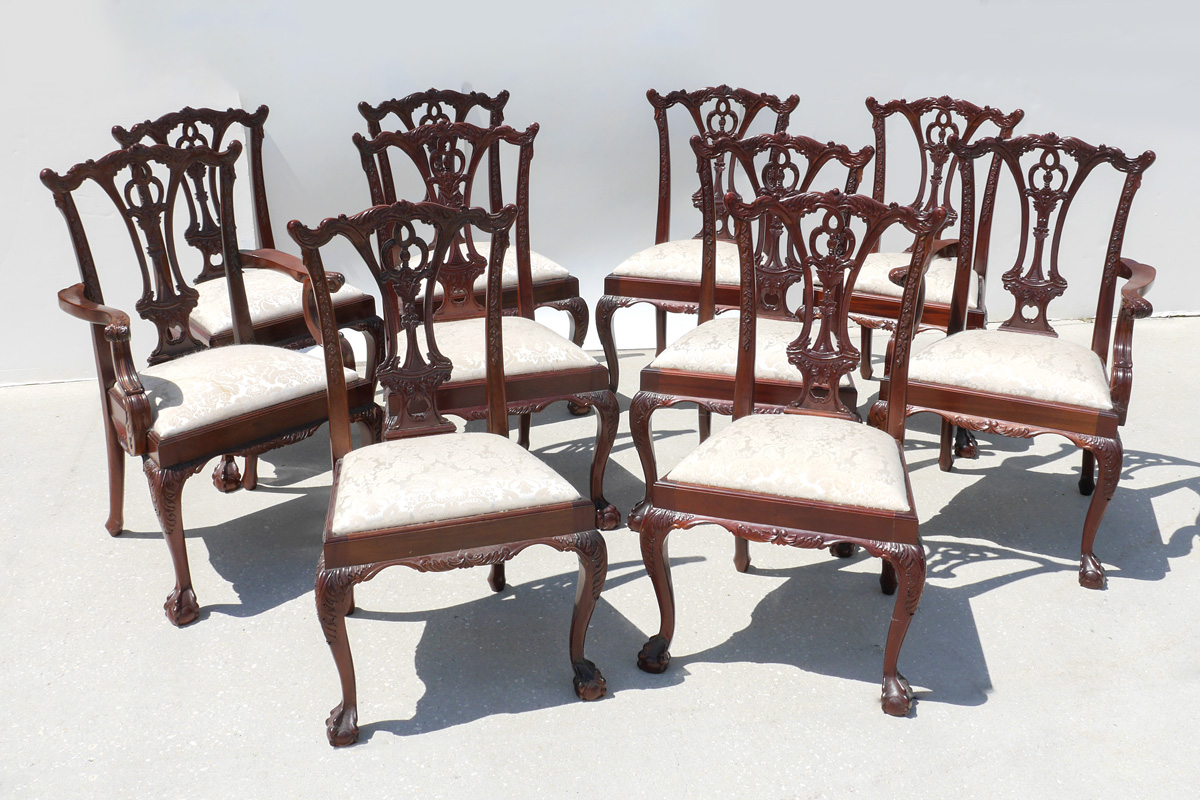 Appraisal: RICHLY CARVED MAHOGANY CHIPPENDALE DINING CHAIRS Matched set of chairs