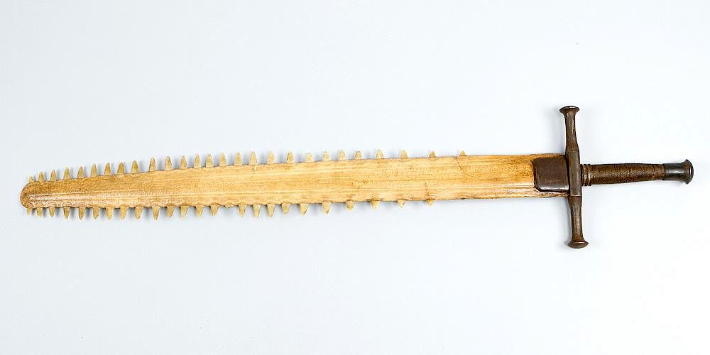 Appraisal: Sawfish sword Sawfish sword with iron grip and hand protection