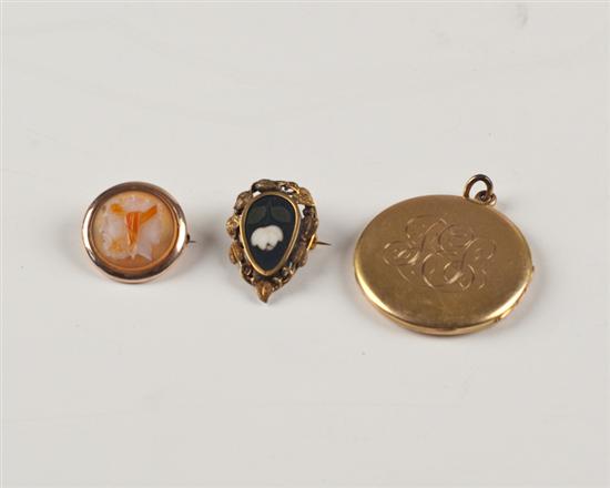 Appraisal: Three Pieces of Early Jewelry a K marked yellow gold