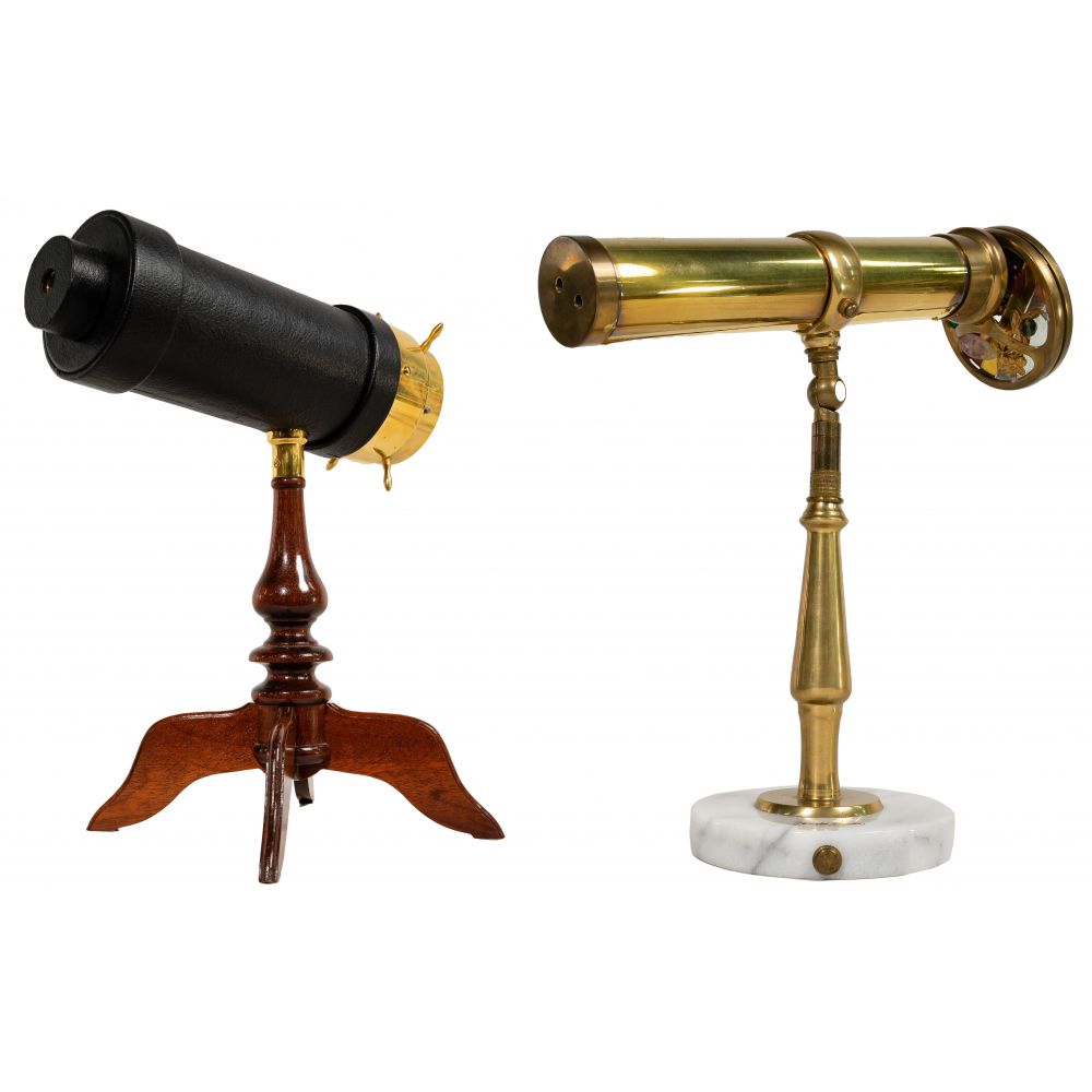 Appraisal: BRASS KALEIDOSCOPES items including Corki Weeks brass on marble stand