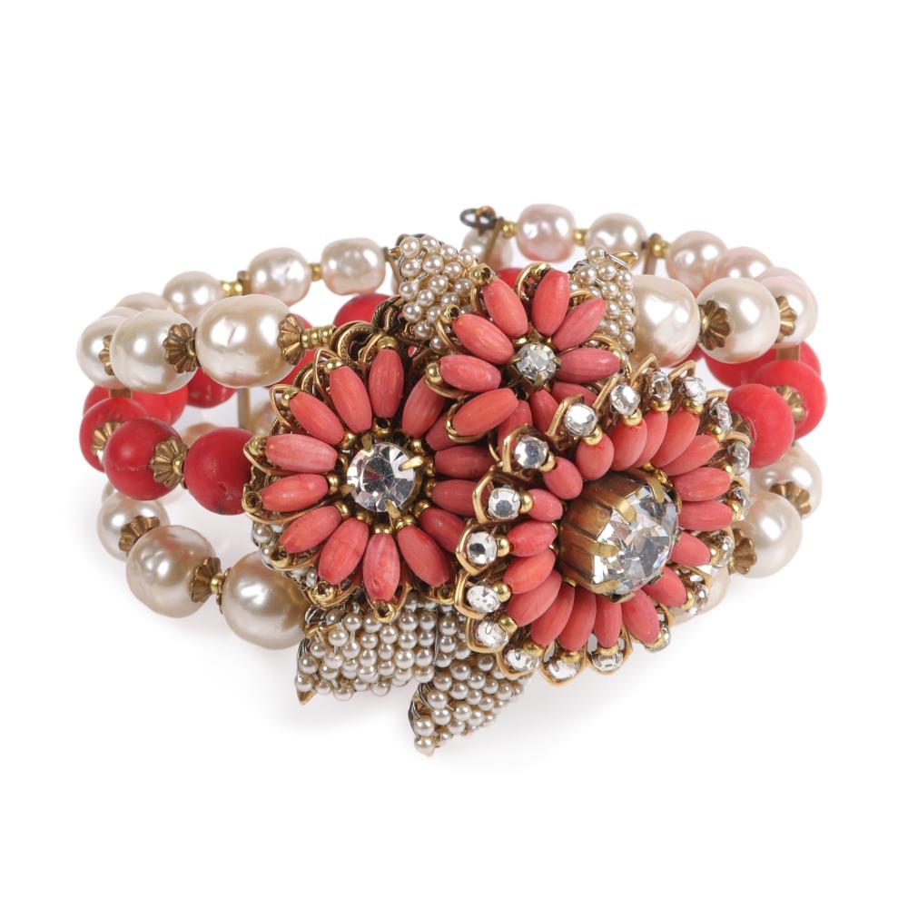 Appraisal: MIRIAM HASKELL TENSION WIRE FLORAL CLUSTER CUFF BRACELET STUDDED WITH