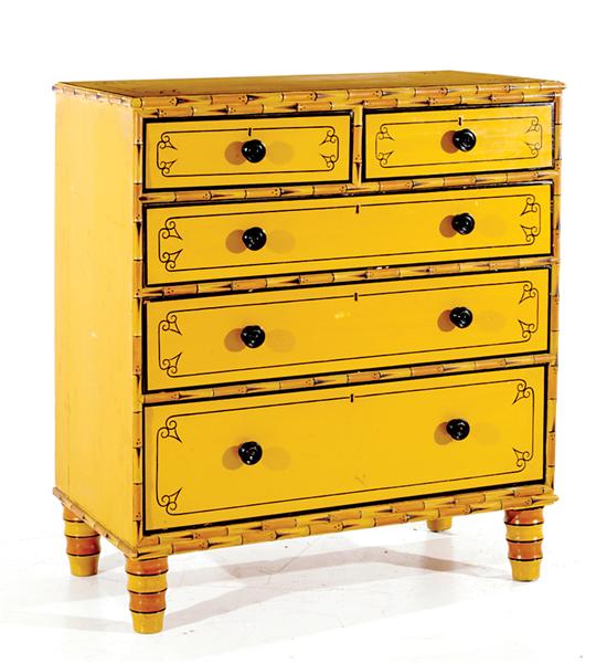 Appraisal: Painted and faux-bamboo chest of drawers rectangular top over matching