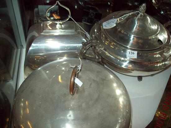 Appraisal: TWO SILVER PLATED MEAT COVERS AND ONE SILVER PLATED LIDDED