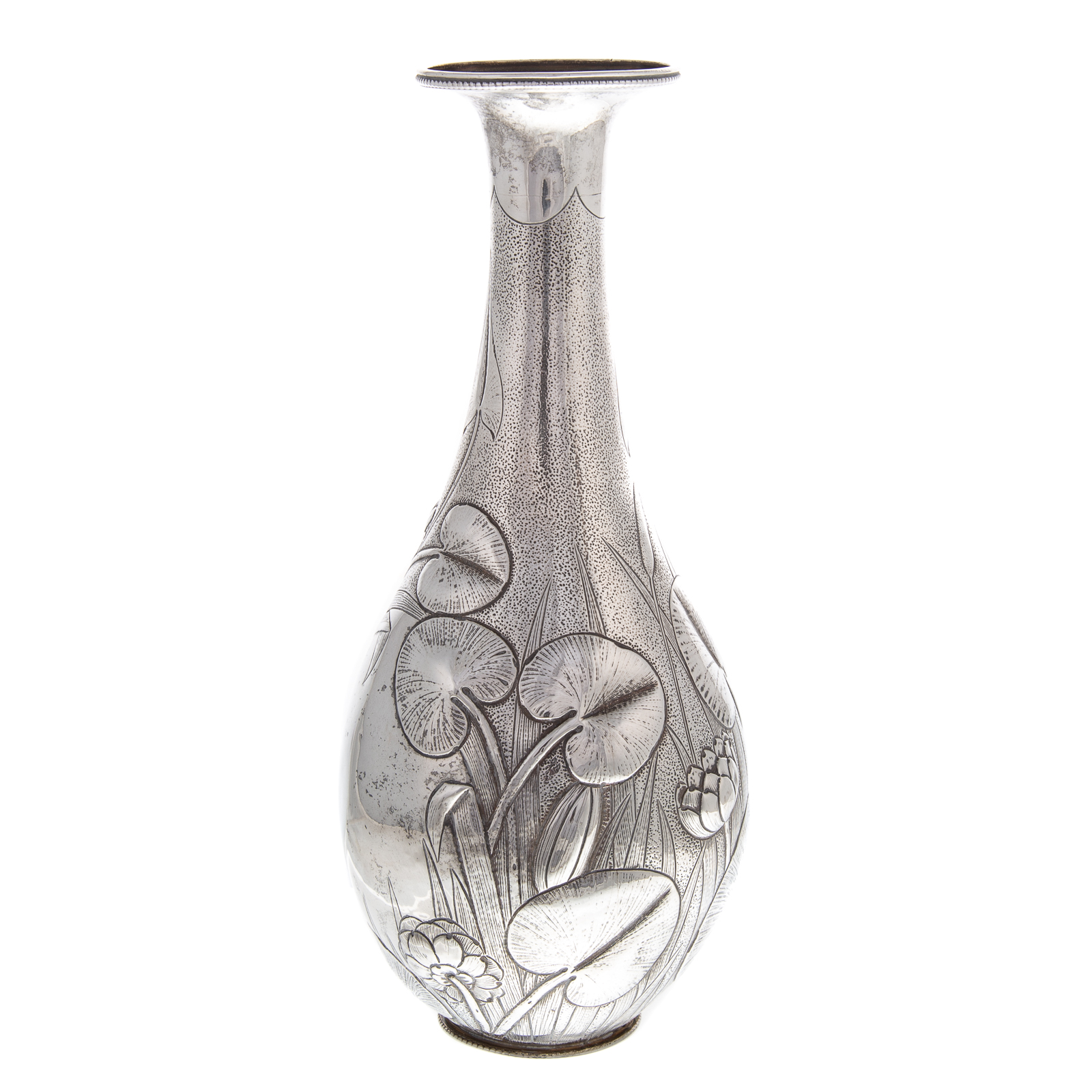 Appraisal: JAPONESQUE STERLING SILVER VASE Unmarked baluster form decorated with repousse