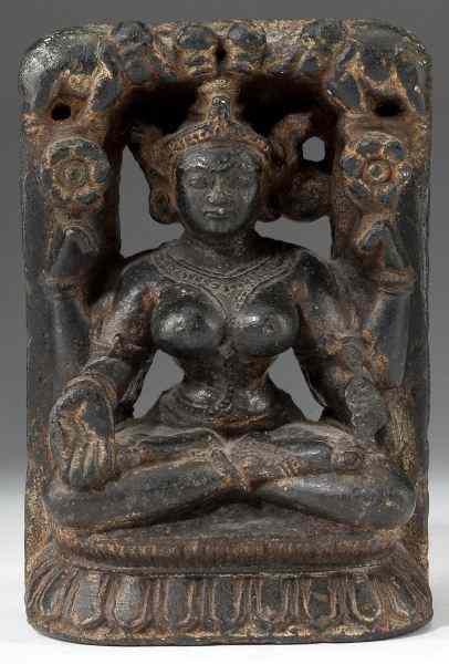 Appraisal: East Indian Sculpture of Lakshmicarved black hardstone the Hindu goddess