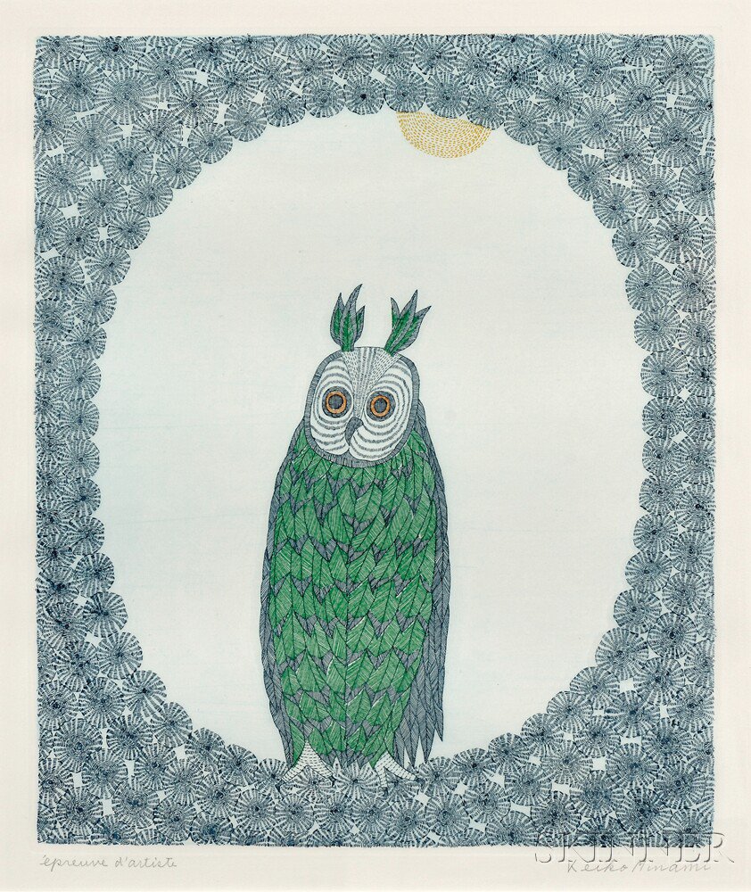 Appraisal: Keiko Minami Japanese - Horned Owl Signed Keiko Minami in