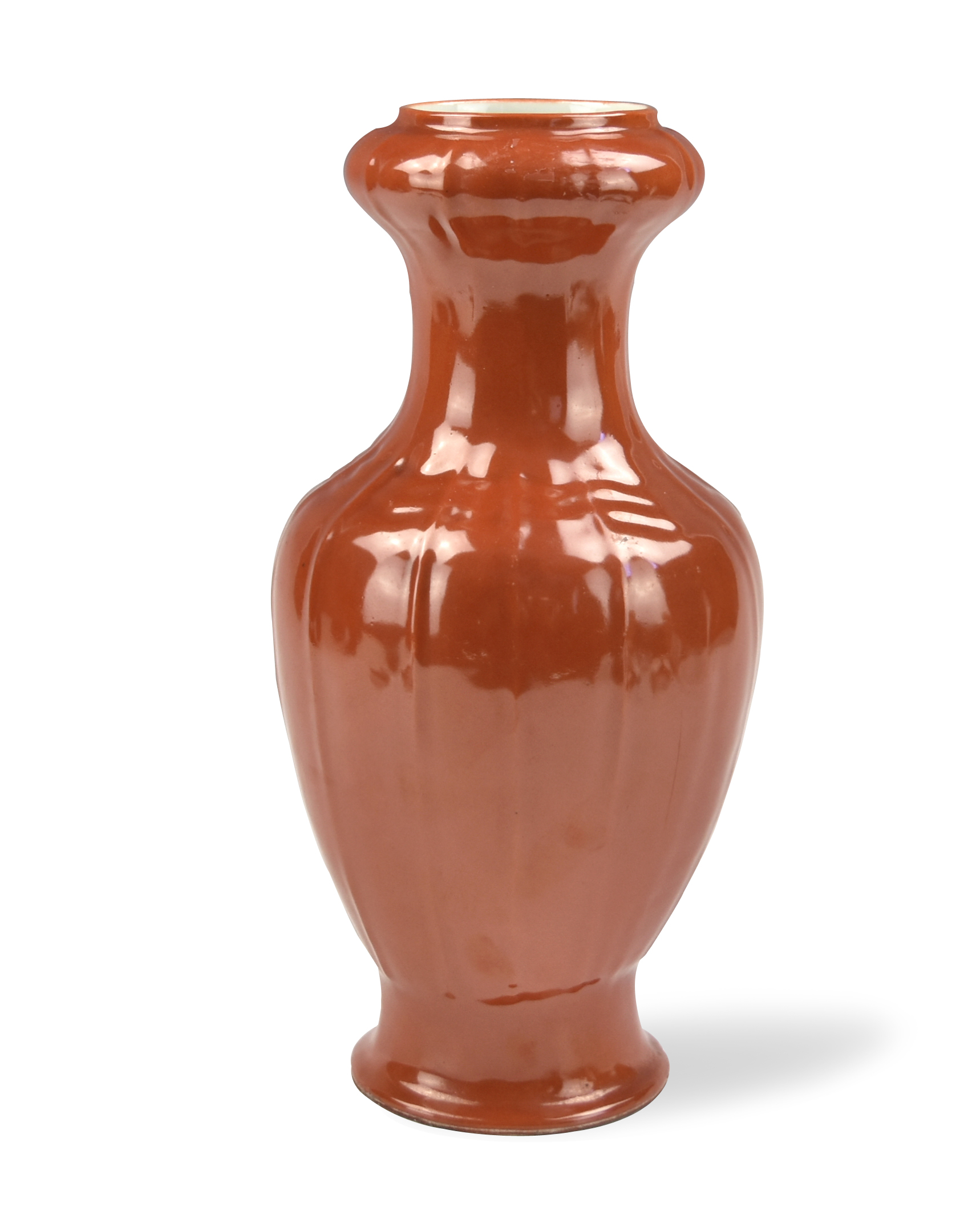 Appraisal: Chinese th C coral red glazed vase in baluster form