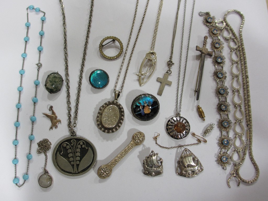 Appraisal: Lot comprising silver and turquoise spacer necklace silver filigree and